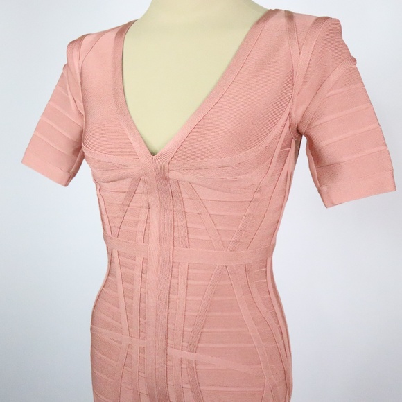 Herve Leger by Max Azria Bodycon Short Sleeve Dress - Small- Salmon - Picture 10 of 11